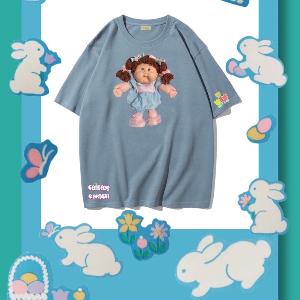Cabbage Patch Kids Blue Tee 100% cotton Original hand-painted By Cabbage Garden